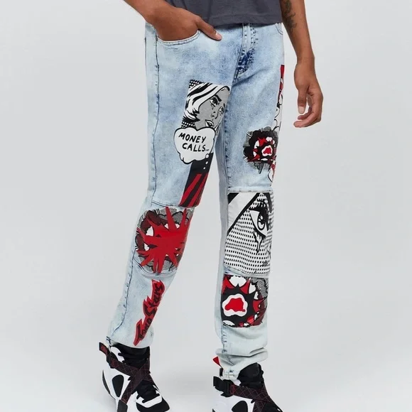 REASON CLOTHING NEW YORK Premium Denim And Goods Comic Denim Jeans Multi Size 40 - Picture 13 of 16